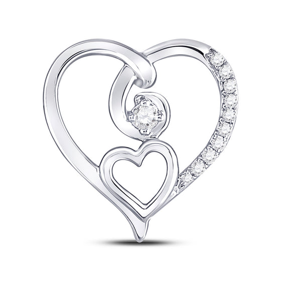 10k White Gold Womens Round Diamond Heart Pendant 1/10 Cttw
