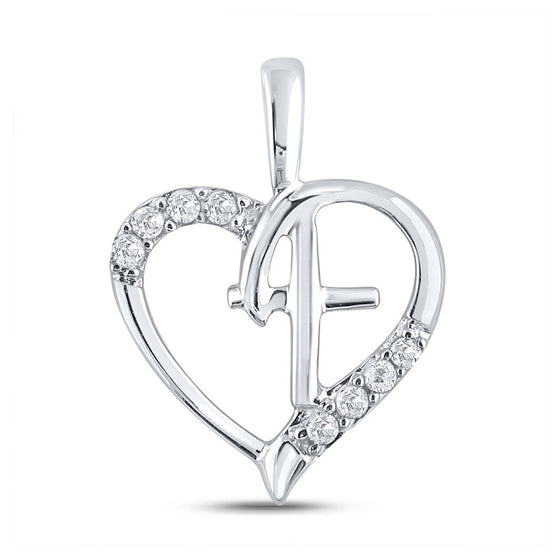 10k White Gold Womens Round Diamond Nested Cross Heart Pendant 1/20 Cttw