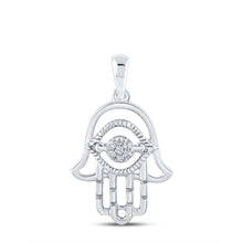  10k White Gold Womens Round Diamond Hamsa Pendant 1/20 Cttw