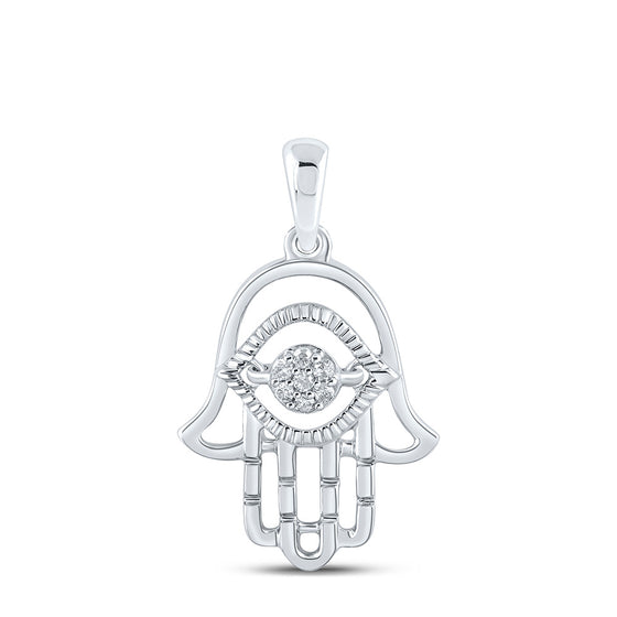 10k White Gold Womens Round Diamond Hamsa Pendant 1/20 Cttw
