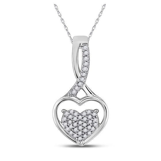 10k White Gold Womens Round Diamond Heart Pendant 1/6 Cttw