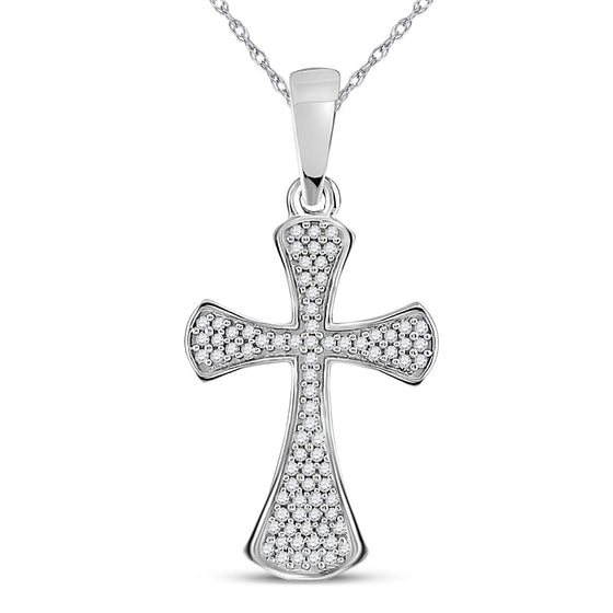 10k White Gold Womens Round Diamond Cross Pendant 1/4 Cttw
