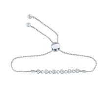  Sterling Silver Womens Round Diamond Heart Bolo Bracelet 1/10 Cttw