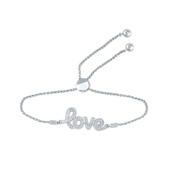 Sterling Silver Womens Round Diamond Love Word Bolo Adjustable Bracelet Cttw