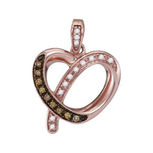  10k Rose Gold Womens Round Brown Diamond Heart Pendant 1/8 Cttw