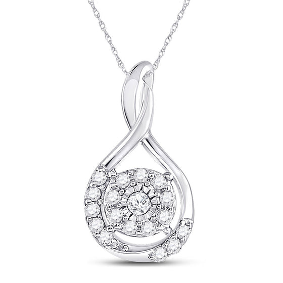 10k White Gold Womens Round Diamond Cluster Pendant 1/10 Cttw