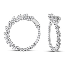  14k White Gold Womens Round Diamond Fashion Hoop Earrings 1-1/2 Cttw