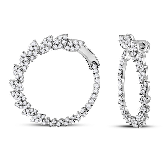 14k White Gold Womens Round Diamond Fashion Hoop Earrings 1-1/2 Cttw