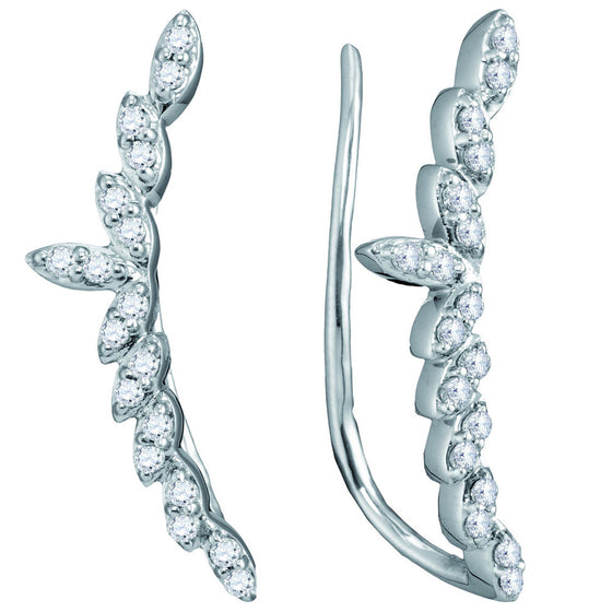 10k White Gold Womens Round Diamond Climber Earrings 1/4 Cttw