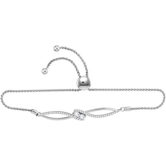 10k White Gold Womens Round Diamond 2-stone Bracelet 3/4 Cttw