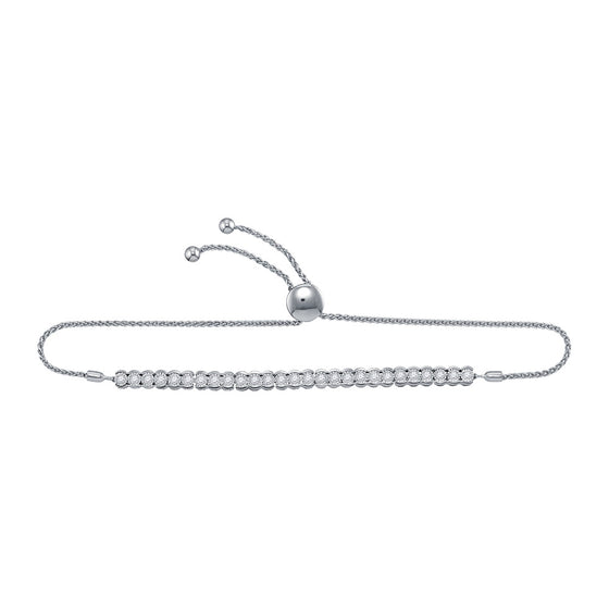 10k White Gold Womens Round Diamond Single Row Luxury Bolo Bracelet 1 Cttw
