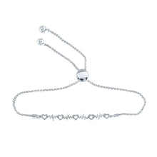  Sterling Silver Womens Round Diamond Heartbeat Bolo Bracelet 1/6 Cttw
