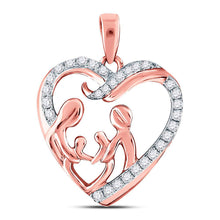  10k Rose Gold Womens Round Diamond Mother Children Family Heart Pendant 1/4 Cttw