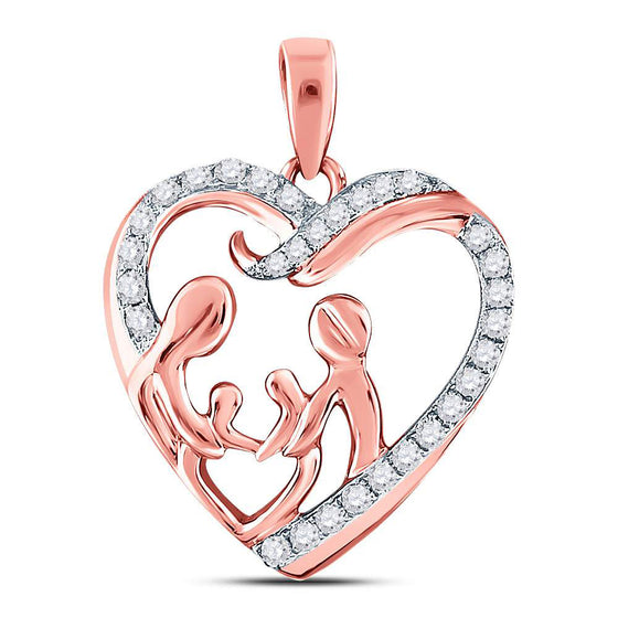 10k Rose Gold Womens Round Diamond Mother Children Family Heart Pendant 1/4 Cttw