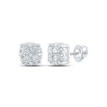  10k White Gold Womens Round Diamond Cluster Earrings 1/5 Cttw