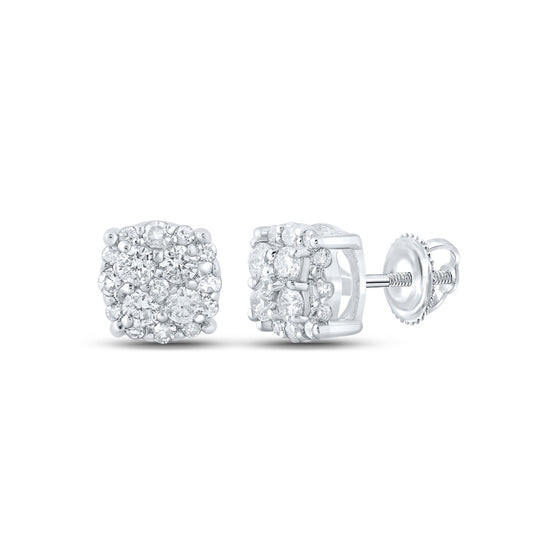 10k White Gold Womens Round Diamond Cluster Earrings 1/5 Cttw