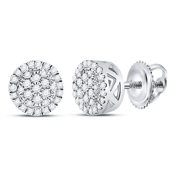 10k White Gold Womens Round Diamond Cluster Earrings 1/6 Cttw