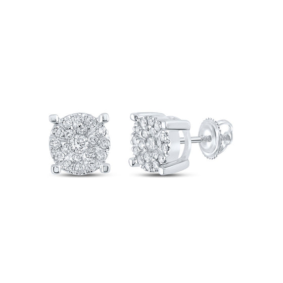 10k White Gold Womens Round Diamond Cluster Earrings 1/3 Cttw