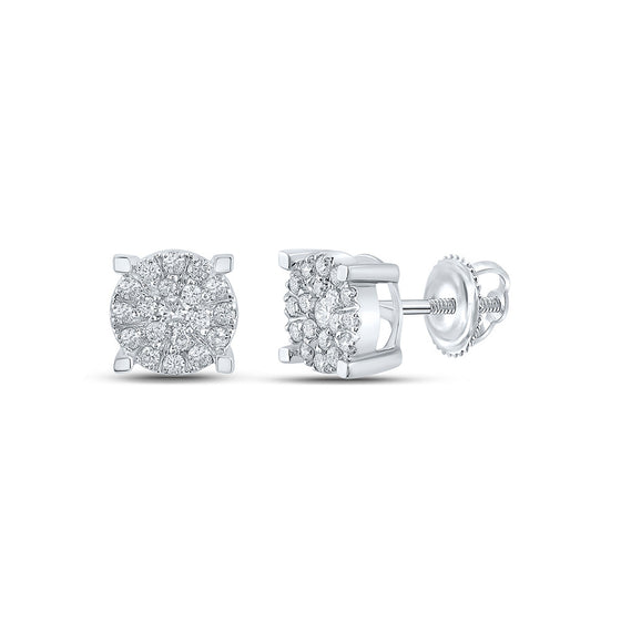 10k White Gold Womens Round Diamond Cluster Earrings 1/2 Cttw