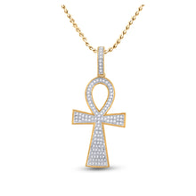 10k Yellow Gold Mens Round Diamond Ankh Cross Charm Pendant 1/3 Cttw