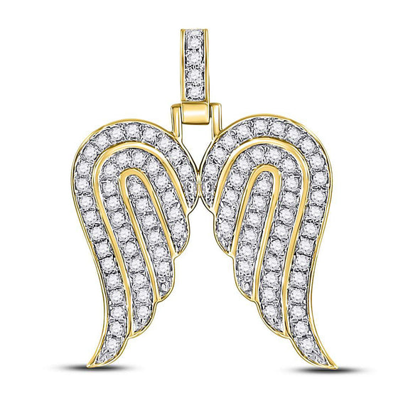 10k Yellow Gold Mens Round Diamond Angel Wing Charm Pendant 5/8 Cttw