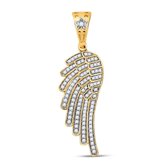 10k Yellow Gold Mens Round Diamond Angel Wing Charm Pendant 1/2 Cttw