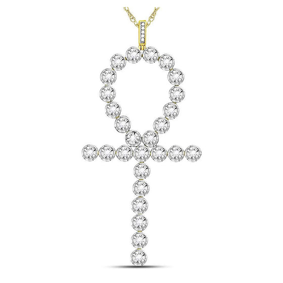 10k Yellow Gold Mens Round Diamond Ankh Cross Charm Pendant 3/4 Cttw