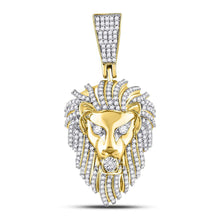  10k Yellow Gold Mens Round Diamond Lion Charm Pendant 1-1/3 Cttw