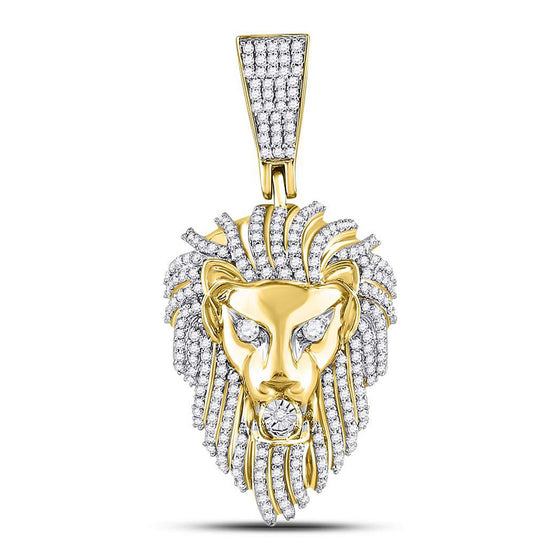 10k Yellow Gold Mens Round Diamond Lion Charm Pendant 1-1/3 Cttw