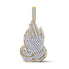  10k Yellow Gold Mens Round Diamond Praying Hands Charm Pendant 7/8 Cttw