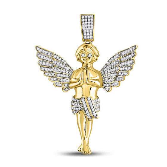 10k Yellow Gold Mens Round Diamond Angel Charm Pendant 3/8 Cttw