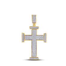  10k Yellow Gold Mens Round Diamond Cross Charm Pendant 3/4 Cttw