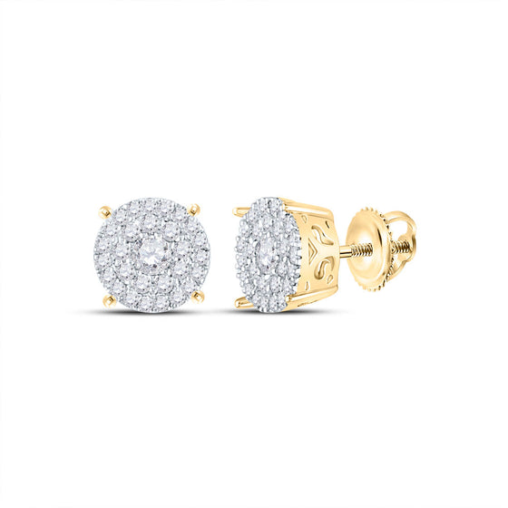 10k Yellow Gold Womens Round Diamond Concentric Circle Cluster Earrings 3/8 Cttw