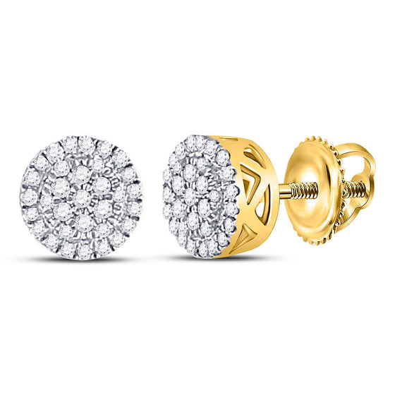 10k Yellow Gold Round Diamond Circle Cluster Earrings 1/6 Cttw