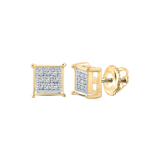 10k Yellow Gold Round Diamond Square Earrings 1/20 Cttw