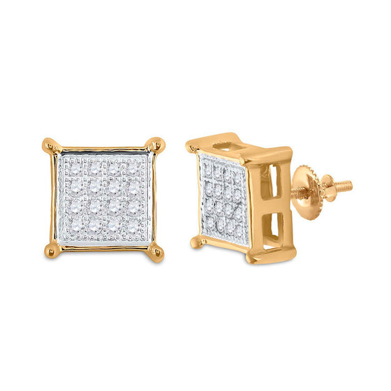 10k Yellow Gold Round Diamond Square Earrings 1/10 Cttw