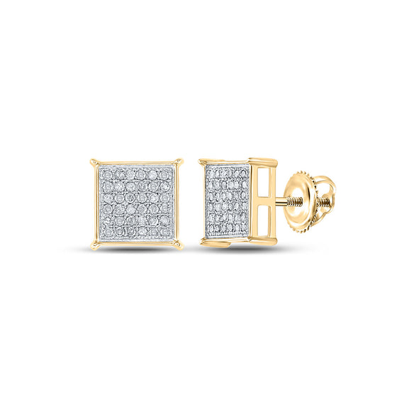 10k Yellow Gold Round Diamond Square Earrings 1/4 Cttw