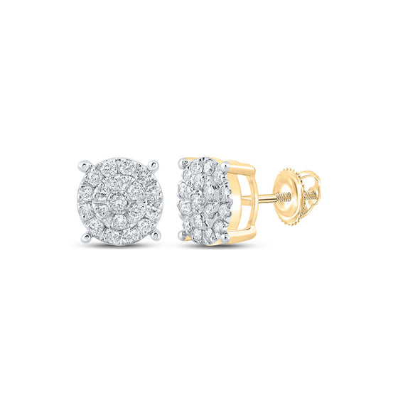 10k Yellow Gold Round Diamond Cluster Earrings 5/8 Cttw