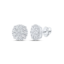  14k White Gold Womens Round Diamond Concentric Circle Cluster Stud Earrings 2 Cttw