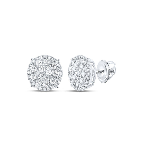 14k White Gold Womens Round Diamond Concentric Circle Cluster Stud Earrings 2 Cttw