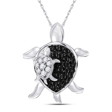  10k White Gold Womens Round Black Color Enhanced Diamond Turtle Animal Pendant 1/8 Cttw