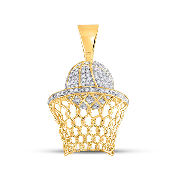 10k Yellow Gold Mens Round Diamond Basketball Hoop Net Charm Pendant 3/4 Cttw