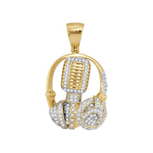 10k Yellow Gold Mens Diamond Mic Headphone DJ Music Charm Pendant 1 Cttw