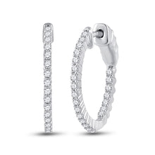  14k White Gold Womens Round Diamond Single Row Hoop Earrings 1/2 Cttw