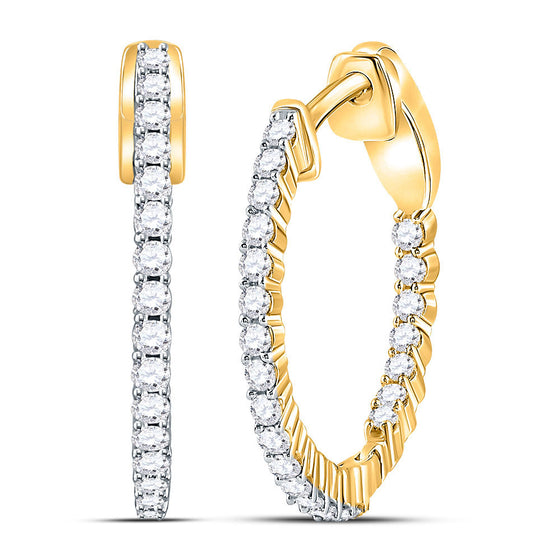 14k Yellow Gold Womens Round Diamond Inside Outside Hoop Earrings 1/2 Cttw