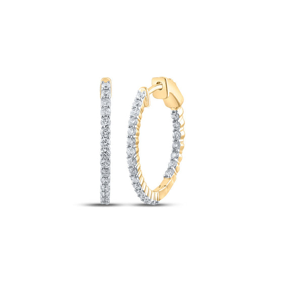 14k Yellow Gold Womens Round Diamond Inside Outside Hoop Earrings 1 Cttw