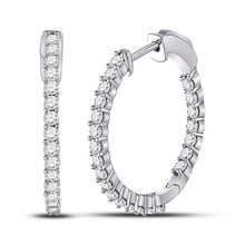  14k White Gold Womens Round Diamond Single Row Hoop Earrings 1-1/2 Cttw