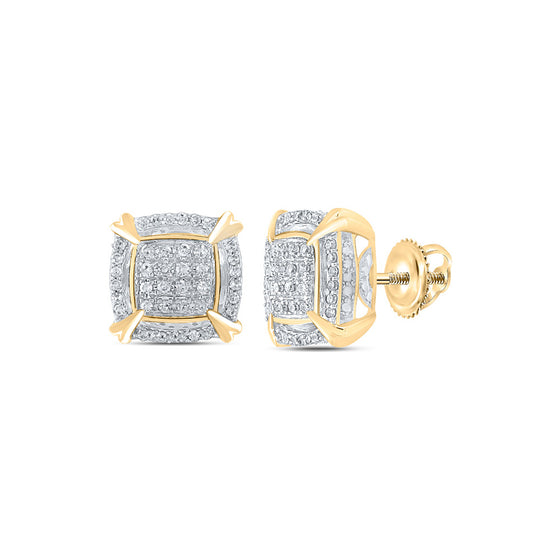 10k Yellow Gold Round Diamond Square Earrings 1/4 Cttw