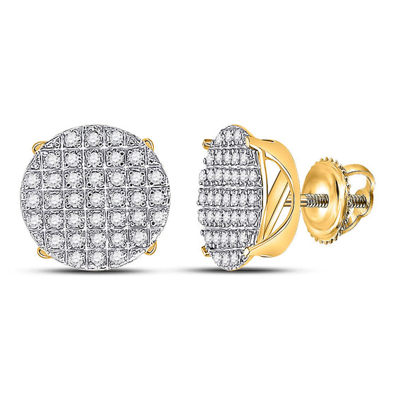 10k Yellow Gold Round Diamond Circle Cluster Earrings 1/4 Cttw
