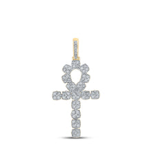  10k Yellow Gold Mens Round Diamond Ankh Cross Charm Pendant 1-1/4 Cttw